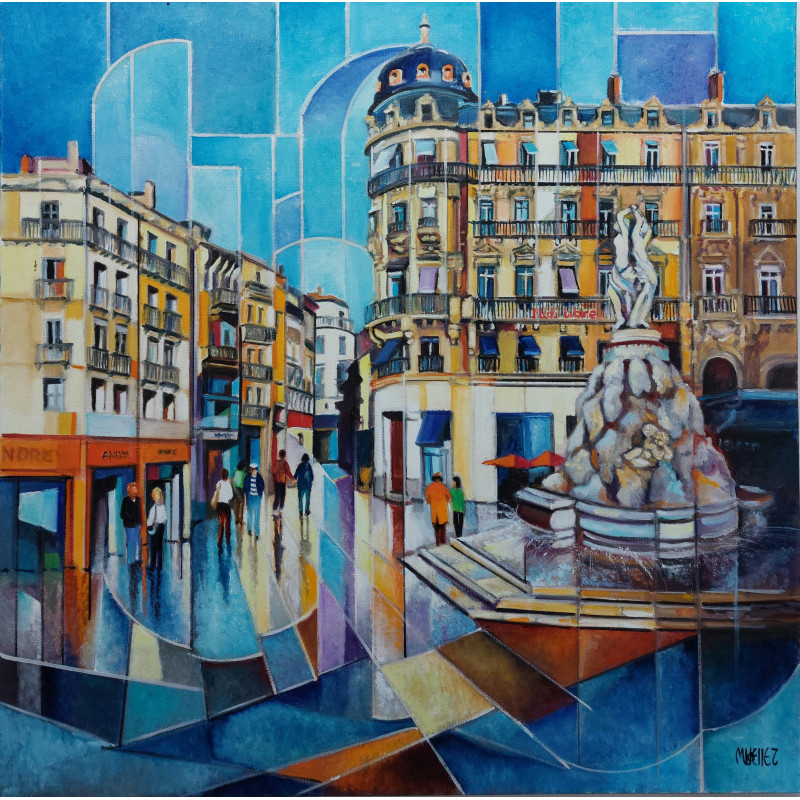 Martine Woellet, "Place de la Comédie",  Huile sur toile