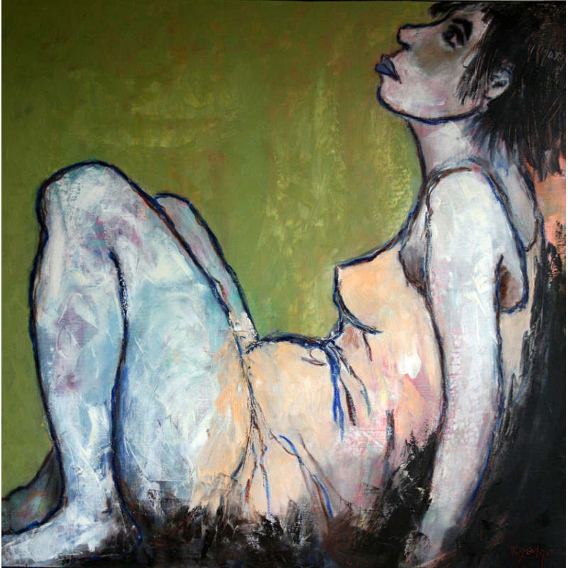 Françoise NDONGO, "En regardant la lune", huile sur toile de lin