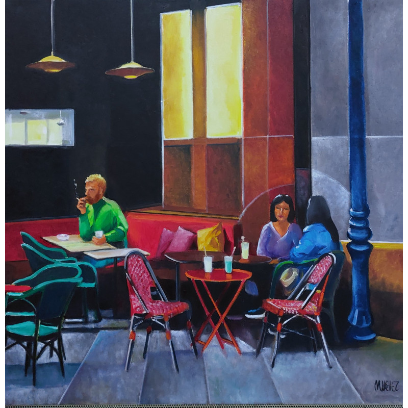 Martine Woellet, "Le Café des Silences", Huile sur toile