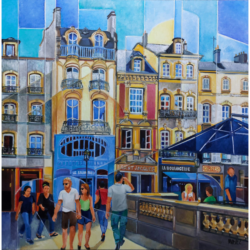 Martine Woellet, "Le Salon Bleu", Huile sur toile