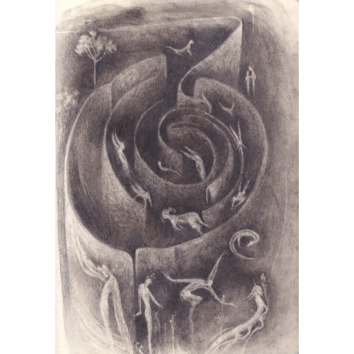 Camille PERRET, "Laberinto", pierre noire et mine graphite sur moleskine