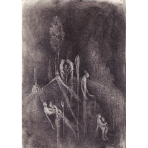 Camille PERRET, "Cueillette", pierre noire et mine graphite sur moleskine