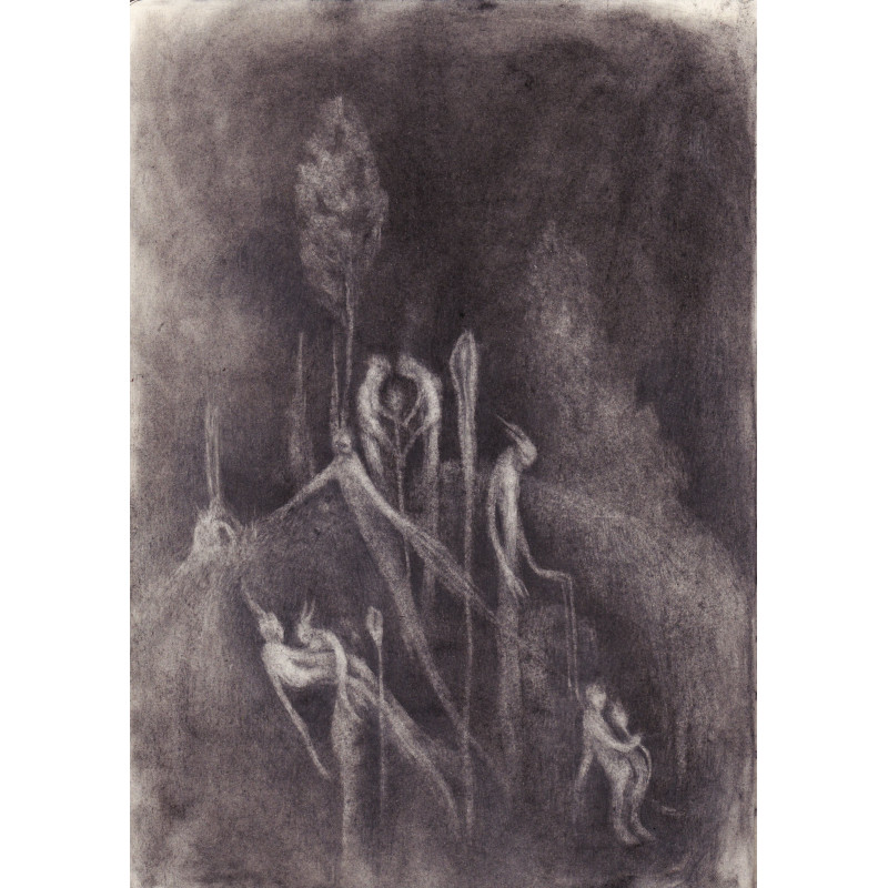 Camille PERRET, "Cueillette", pierre noire et mine graphite sur moleskine